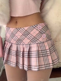 Shopmocho Cuteandpsycho Preppy Style Chic Plaid Skirts Harajuku Buttons Cute Korean Pleated Bottoms for Women Fashion Kawaii Mini Skirts