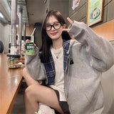 Shopmocho Retro American Plaid Splicing Hoodie Women's Spring Autumn New Oversize Loose Lazy Style Open Cardigan Coat Polyester Fiber