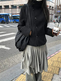 SHOPMOCHO 2026 Women's Minimalist Retro Stand up Collar Thick Coat, Asymmetrical Button Decoration, Slim Fit Long Sleeved Top, Winter
