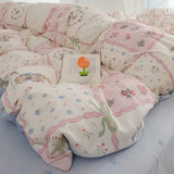 Shopmocho Pink Flowers Duvet Cover Set Ins Fashion Single Queen Size Girls Boys Flat Sheet Pillowcase No Filler Home Decor Bedding Set