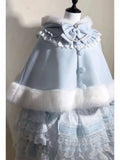 SHOPMOCHO Winter New Lolita Shawl Overcoat Women Design Bow Hooded Patchwork Kawaii Cope Coat Female Warm Chic Sweet Fur Collar Coat