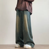 SHOPMOCHO Distressed Vintage Blue Jeans Pants Men Wide-leg Denim Trousers Male Oversize Streetwear Fashion Casual Baggy Straight Jeans