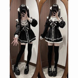 SHOPMOCHO Harajuku Sweet Bow Black Plaid Dresses All-match Slim Fit Kawaii Lolita Dress for Women Autumn New Long Sleeve Vestidos De Mujer