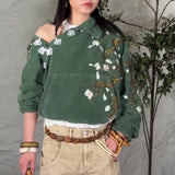 SHOPMOCHO Y2K Retro Bonsai Knit Hoodie Corduroy Flower Embroidery Button Sweatshirt Japanese Harajuku Streetwear Unisex Oversize Clothing