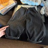 SHOPMOCHO Spring Autumn Children Pants 1-8Y Boys Black Plaid Loose Casual Straight Trousers Korean Toddler Wear For Kids Clothes New