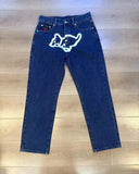 SHOPMOCHO 2026 Classic Printed Men Straight Denim Pants Loose Fit YKK Zipper Casual Denim Jeans Pants Trousers