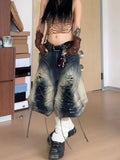 SHOPMOCHO American Streetwear Lace Up Cargo Denim Pants Summer Hot Girl Chic Loose Wide Leg Cropped Pants 2000s Y2k Shorts Women Clothing