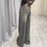 Shopmocho Vintage Distressed Wide-leg Jeans Women's Spring Summer New Loose-fit Slimming Draped Versatile Trailing Straight-leg Trousers