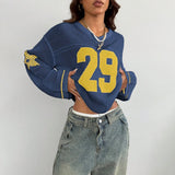 Shopmocho Y2K Style Sports Jersey Women's Knitted Tops Fashionable Digital Printed Round Neck Long Sleeve Jumper 2025 Summer Street Trend