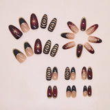 SHOPMOCHO 24pcs Golden Lines Patterns False Nails Dark Purple Blush French Fake Nails for Spice Girls Sweet Cool Almond Ins Nails Press On