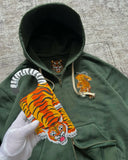 SHOPMOCHO Y2k Men Women Casual Tiger Embroidery Hoodie Oversized Zip Up Sweatshirts Long Sleeve With Kangaroo Pocket Olive Green Clothes
