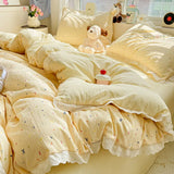 SHOPMOCHO Puple Flower Printed Duvet Cover with Lace Double-layered Yarn housse de couette 220x240 Single/Queen/King Size Comforter Cover