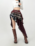 SHOPMOCHO Women's A-line Plaid Skirt Vintage Fashion Aesthetic Y2k Asymmetrical Mini Skirt Harajuku Korean Skirt 2000s Clothes Summer