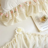 SHOPMOCHO 3pcs Korean style Duvet Cover Set (1*Duvet Cover + 2*Pillowcase, Without Core), Lace embroidery Bedding Set