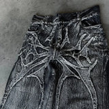 Shopmocho Gothic Retro Oversized Baggy Fit Unisex Mopping Pants Y2K Phantom Jeans High Street Spider Embroidered Patch Hip Hop Streetwear
