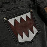 SHOPMOCHO Washed Black Baggy Men Monster Tooth Embroidery Jeans Pocket Wide Leg Denim Pants Y2k Streetwear Hip Hop Loose Trousers Unisex