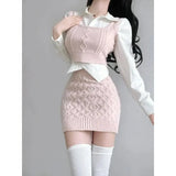 Shopmocho Women's Spring Suite Niche Korean Style Sweatervest Skirt Set Three Piece Single Piece Ins Fashion Overlay