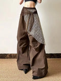 Shopmocho Korean retro streetwear women wide leg pants Personality design lace decorated Y2k pants Harajuku fashion oversized sweatpants