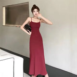Shopmocho 2025 Summer Elastic Tank Dress Women's Sleeveless Off-The-Shoulder Waist-Fitted Slimming Long Dress Off-Shoulder Base Layer