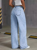 SHOPMOCHO plus Size Women's Wide Leg Jeans Washed Elastic Casual Loose Fit Ladies Denim Pants Comfortable Stretchy Trousers