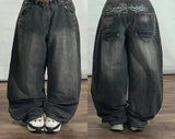SHOPMOCHO Harajuku Vintage Hip-hop Pop Letters Embroidered Washed Baggy Jeans Ladies Y2K Gothic Fashion Casual High Waist Wide Leg Pants