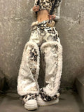 SHOPMOCHO Harajuku Y2k Jeans Patchwork Leopard Print Wide Leg Pants for Women Pantalon Femme Streetwear Straight Fashion Denim Trousers