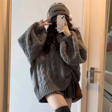 Shopmocho Autumn Winter Women Sweater Harajuku Oversized Knitted Pullovers Korean Long Sleeve V Neck Knitwear Preppy Solid Loose Jumper