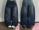 SHOPMOCHO 2026 American New Fashion Oversized Letter Embroidered Washed Loose Jeans Ladies Y2K Gothic Hiphop Popular Casual Wide-leg Pants