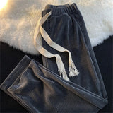 Shopmocho Fashion Solid Men's Pants Retro Ankle Length Casual Korean Style Pant Male Elastic Waist Loose Pant Man Streetwear Black Gray