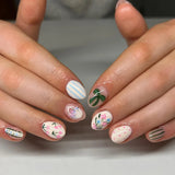 Shopmocho Short Round Head Fake Nails Sweet Strawberry Cherry Flower Bowknot Printed 24Pcs Summer Press On Nails for Girls DIY Manicure