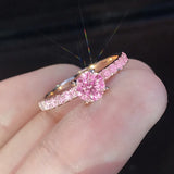 SHOPMOCHO 2025 New Silver Plated Oval Women's Fake Engagement Ring Pink Cubic Zirconia Trendy Wedding Ring for Women