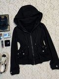 SHOPMOCHO Black Fashion New Trend Women Casual Hoodie Retro Gothic Sweatshirts Hip Hop Punk Style Multifunctional High Street Cardigan