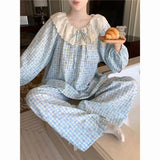 SHOPMOCHO Women's Sweet Print Pajamas Set Long Sleeve Top And Trousers 2 Piece Sleepwear Autumn Casual Loose Lace Loungewear