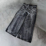 SHOPMOCHO Gothic Retro Baggy Unisex Mopping Pants Y2K Phantom Jeans High Street Spider Embroidered Patch Hip Hop Streetwear Straight Jeans