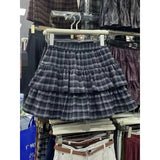 SHOPMOCHO Women's Blue Black Riveted Belt Denim Skirt Y2K Harajuku High Street Fashion 90s Sexy A-line Mini Skirt Summer Clothing 2025 New
