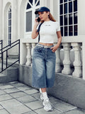 SHOPMOCHO New Loose Wide Leg No Elastic Denim Jeans Women's Casual Trousers American Korean Style Y2K Seven-Foot Pants