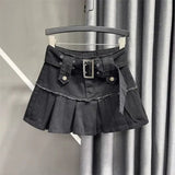 SHOPMOCHO Hip-hop New Fashion Neck Halter Mini Skirt Two-piece Set American Retro High Street Trend Y2K Pleated Skirt Harajuku Women Suit
