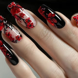 Shopmocho 24pcs/set Medium long fake nails Swan fish flowers for summer season gradient almond square ballet tips press on false nails