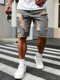 SHOPMOCHO Summer New Men's Fashion Stretch Denim Shorts Retro High Street Style Old Slim Fit Short Jeans Splicing Design Cotton Brand