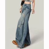SHOPMOCHO Hot Sale Girls Leisure Daily Jeans Women Ins Fashion High Waist Straight Leg Pants Female Chic Ripped Loose Denim Trousers