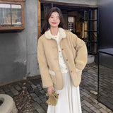 Shopmocho Retro Korean Style Women's Cotton Jacket Lamb Fur Unique Beautiful Short Size Autumn New Milk Series Cotton Coat
