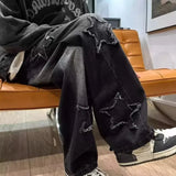 SHOPMOCHO 2025 New Fashion Stars Towel Embroidery Brown Men Jeans Pants Y2K Clothes Straight Hip Hop Cotton Trousers Pantalon Homme