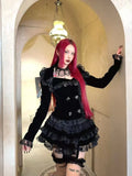 SHOPMOCHO Gothic Palace Style Lace Black 2-piece Set Women High Street Darkly Slim Patchwork Cross Cake Skirt Suit Y2k Hot Girl Outfits