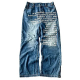 SHOPMOCHO 2025 American Fashion Jeans Letter Printing Pattern High Street Casual Wide Legs Y2K Men's Retro Gothic Trendy Casual Pants