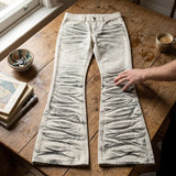 SHOPMOCHO Y2K Retro Distressed Flare Jeans Women High Waist Vintage Washed Denim Bell Bottom Pants Harajuku Streetwear Casual Trousers