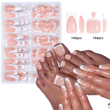 SHOPMOCHO 144pcs French hand and foot wear nail set summer short square shiny false toenail acrylic full coverage suitable for nail salon
