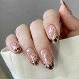 SHOPMOCHO 24Pcs Matte Almond Autumn Winter False Nails with Glue Glitter Butterfly Fake Nail Press Ons Black Gradient Artificial Nail Tips