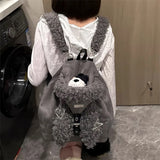SHOPMOCHO Cute Rabbit Ear Plush Backpack For Women Soft Furry Large Capacity Bag 2025 Autumn Winter Fashion Travel School Daily Use