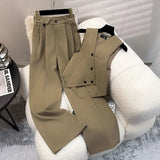 Shopmocho Simple Sleeveless Suit Vest Casual Wide Leg Pants Two-piece Set for Women 2025 New Elegant Suit Set