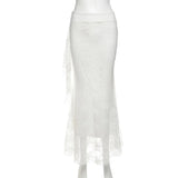 SHOPMOCHO-SylCue Lace Patchwork Skirts Women High Waist Hip-Covering Irregular Casual Fashion Creamy Sweet Style Ruched Elegant Outfits